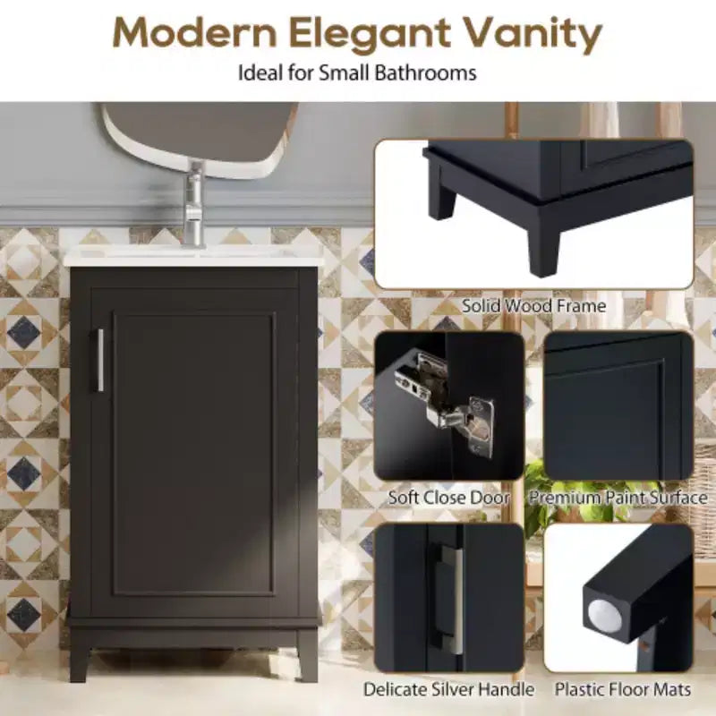 Mobiletto da bagno moderno piccolo da 20 pollici, toeletta con lavabo in ceramica, ampio spazio di archiviazione