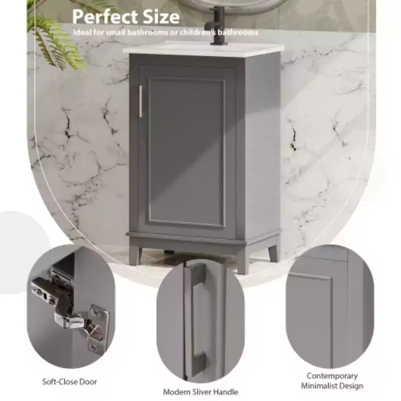 Mobiletto da bagno moderno piccolo da 20 pollici, toeletta con lavabo in ceramica, ampio spazio di archiviazione