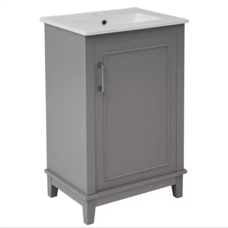 Mobiletto da bagno moderno piccolo da 20 pollici, toeletta con lavabo in ceramica, ampio spazio di archiviazione