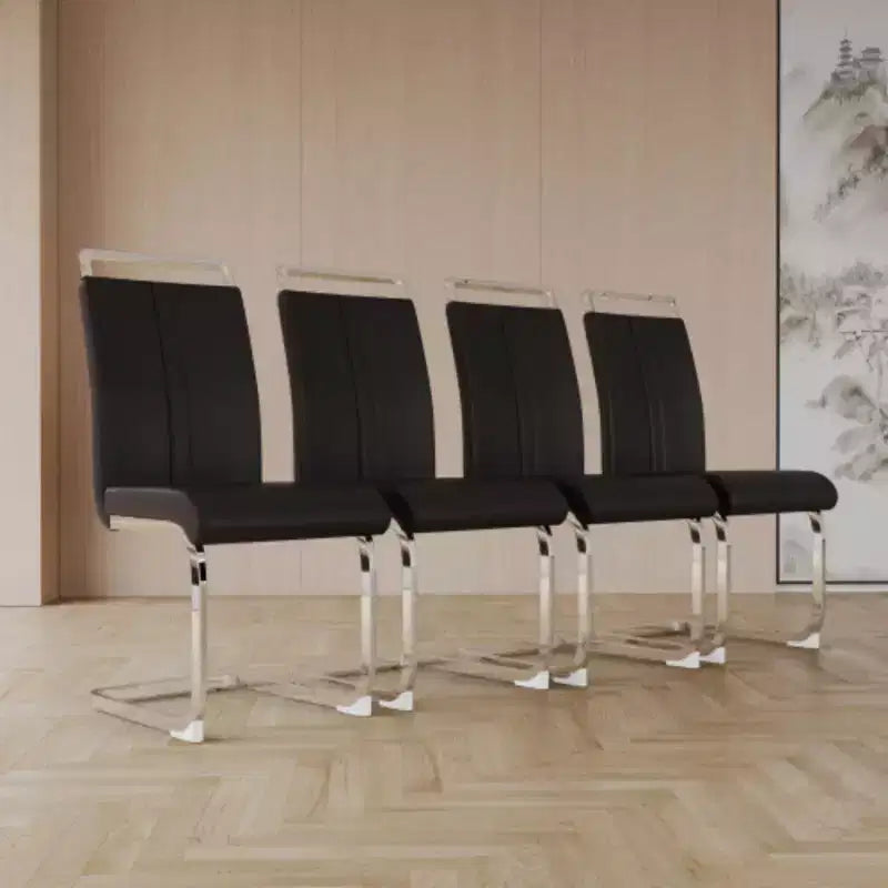 Set di 4 sedie da pranzo moderne con schienale alto in similpelle e gambe in metallo