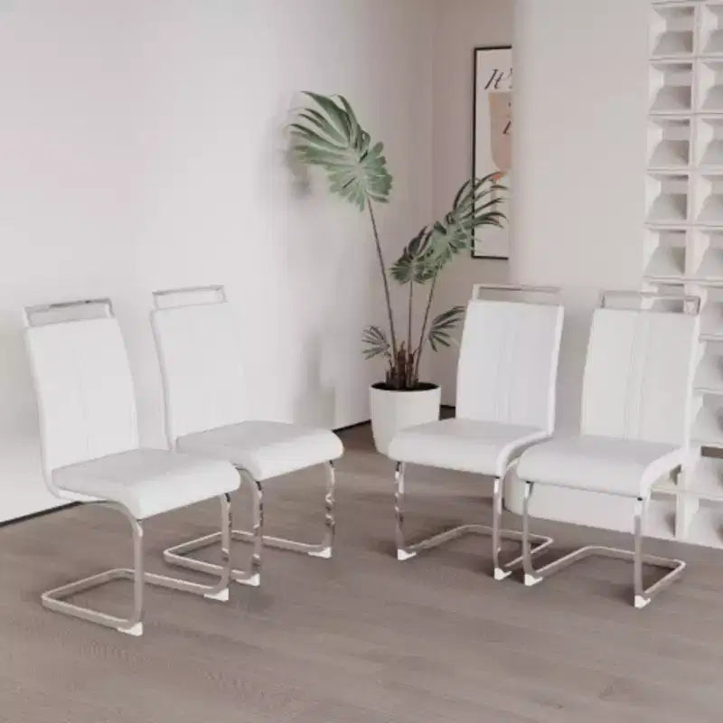 Set di 4 sedie da pranzo moderne con schienale alto in similpelle e gambe in metallo