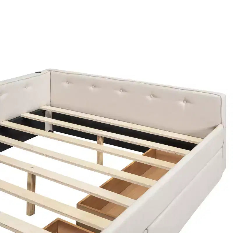 Letto imbottito con piattaforma Queen Size e porte USB