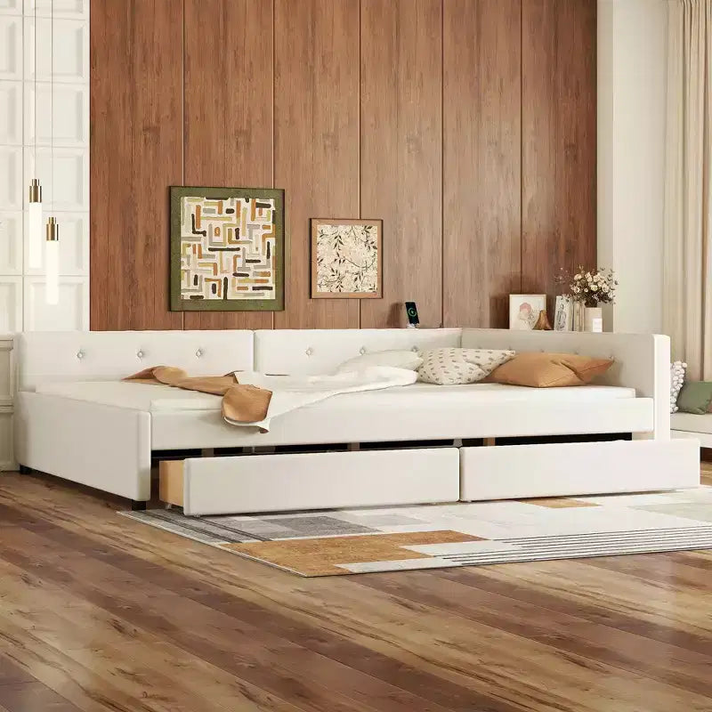 Letto imbottito con piattaforma Queen Size e porte USB