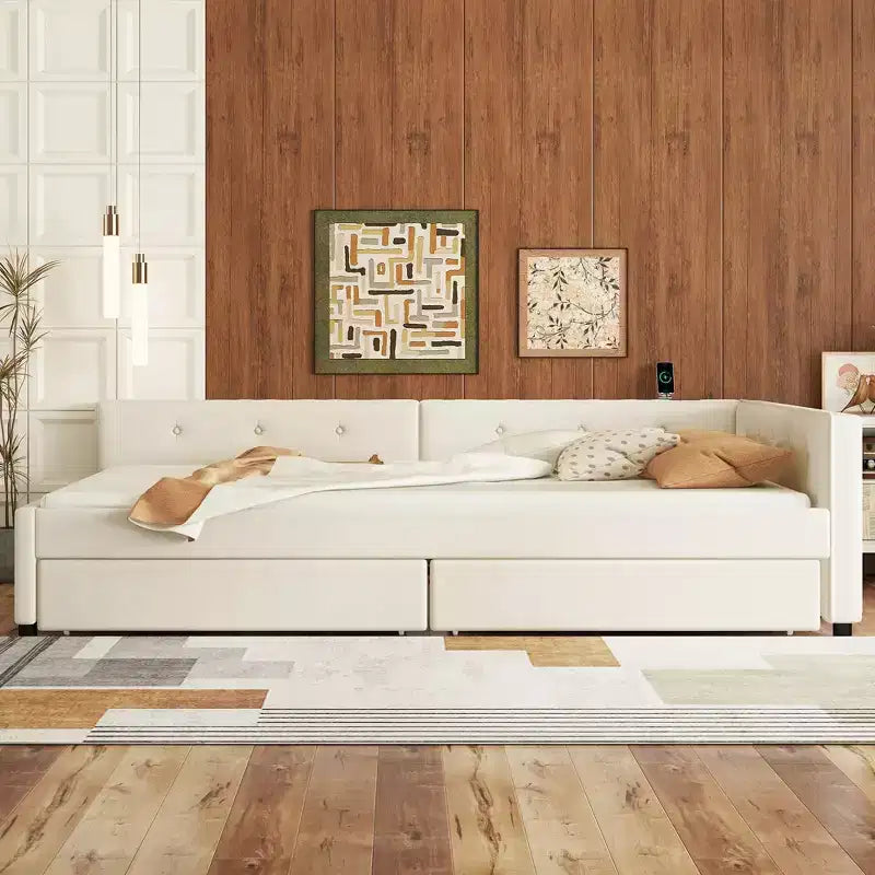 Letto imbottito con piattaforma Queen Size e porte USB