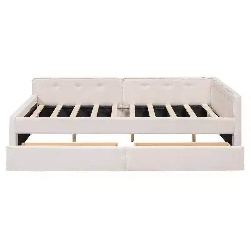 Letto imbottito con piattaforma Queen Size e porte USB