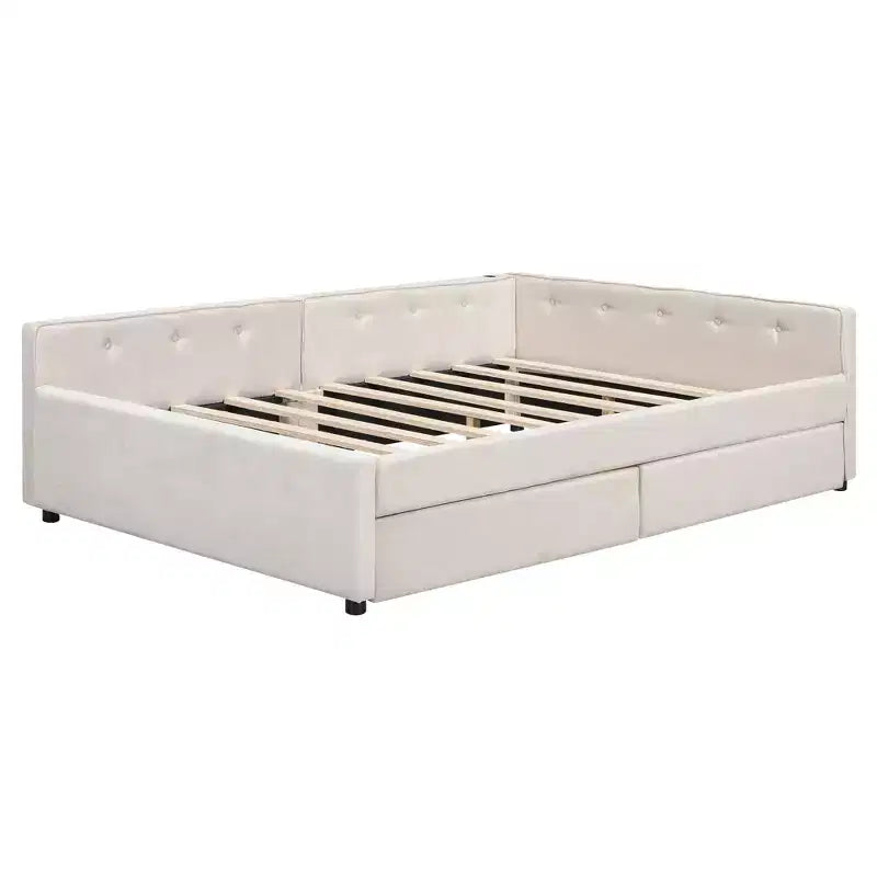 Letto imbottito con piattaforma Queen Size e porte USB