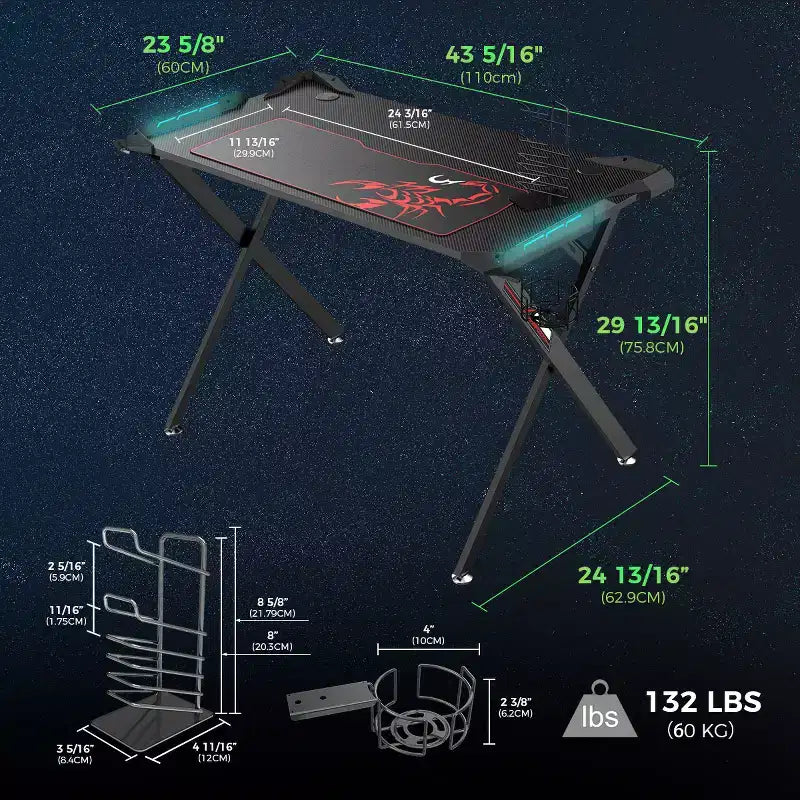 Scrivania da gaming 43x23 con gambe a X
