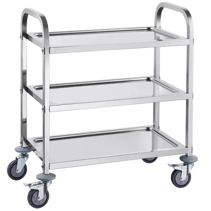 Carrello di servizio da laboratorio a 3 ripiani in acciaio con capacità di 180 kg