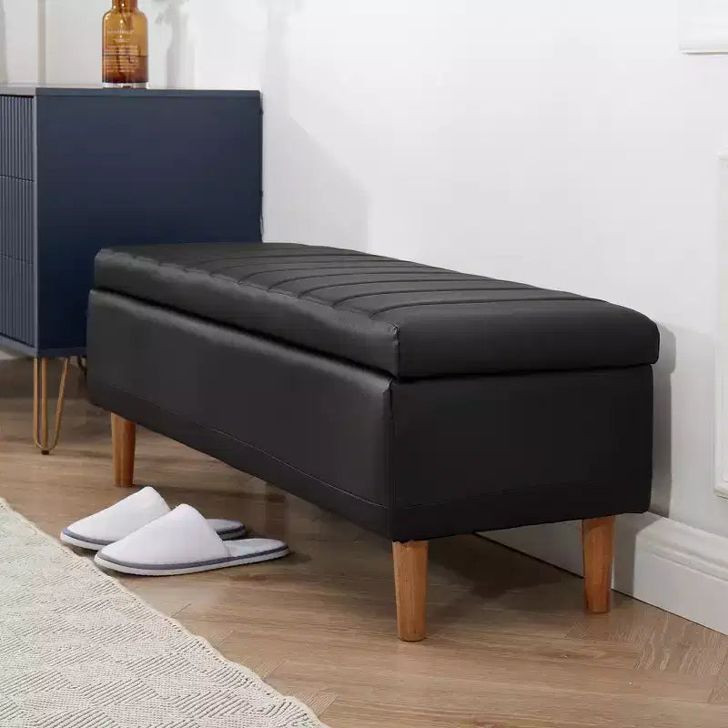 Panca moderna portaoggetti in morbida pelle PU, pouf poggiapiedi con 6,1" di spazio contenitivo profondo per soggiorno o camera da letto, facile da pulire, nero