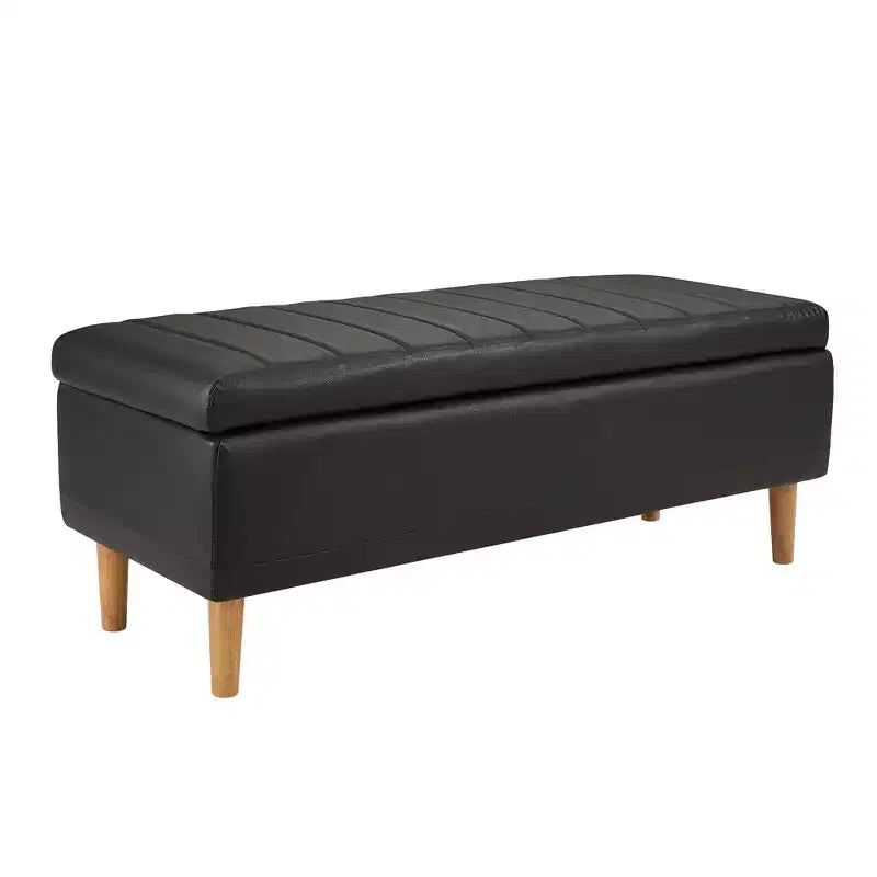 Panca moderna portaoggetti in morbida pelle PU, pouf poggiapiedi con 6,1" di spazio contenitivo profondo per soggiorno o camera da letto, facile da pulire, nero