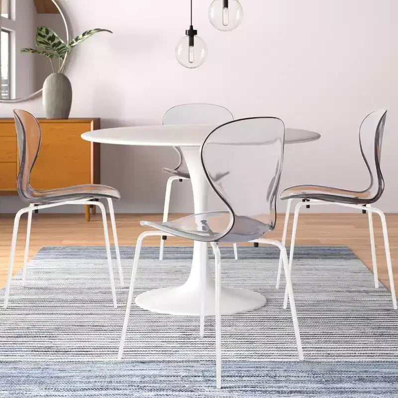 Set da pranzo 5 pezzi Tavolo da pranzo rotondo, 4 sedie da pranzo in plastica Gambe bianche