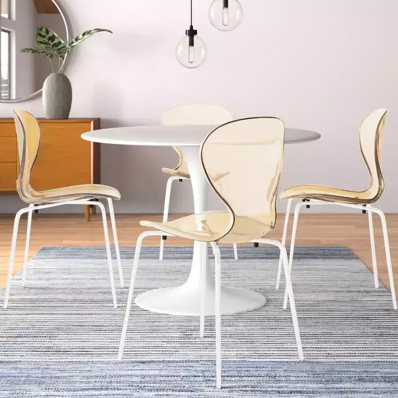 Set da pranzo 5 pezzi Tavolo da pranzo rotondo, 4 sedie da pranzo in plastica Gambe bianche