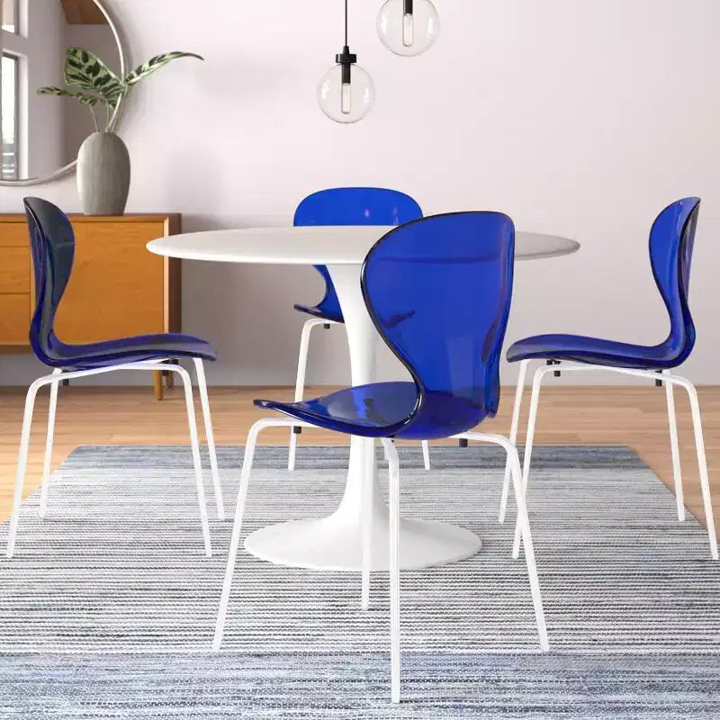 Set da pranzo 5 pezzi Tavolo da pranzo rotondo, 4 sedie da pranzo in plastica Gambe bianche