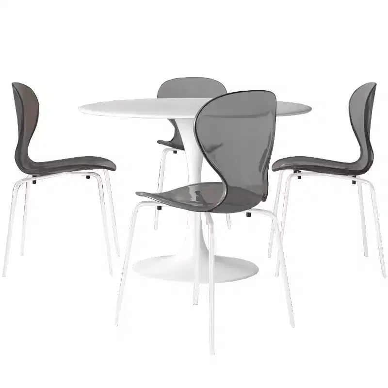 Set da pranzo 5 pezzi Tavolo da pranzo rotondo, 4 sedie da pranzo in plastica Gambe bianche