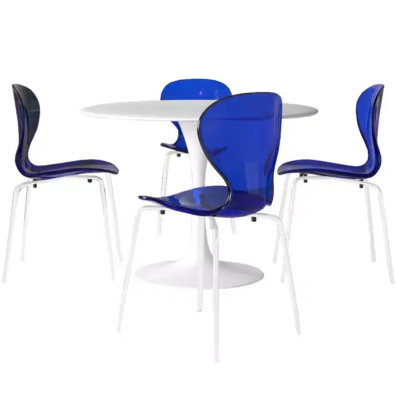 Set da pranzo 5 pezzi Tavolo da pranzo rotondo, 4 sedie da pranzo in plastica Gambe bianche