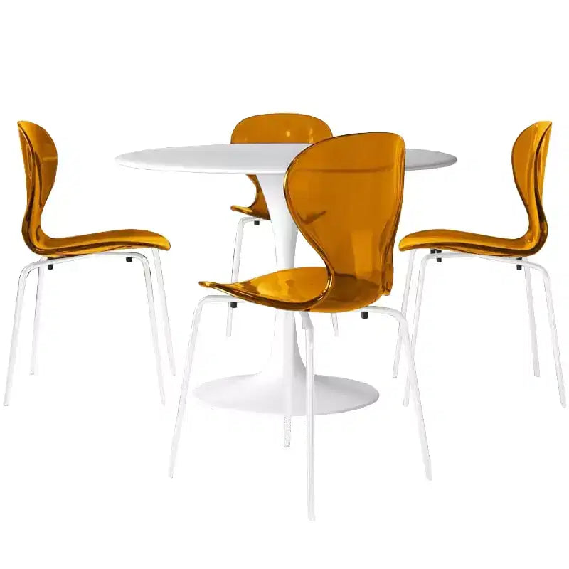 Set da pranzo 5 pezzi Tavolo da pranzo rotondo, 4 sedie da pranzo in plastica Gambe bianche