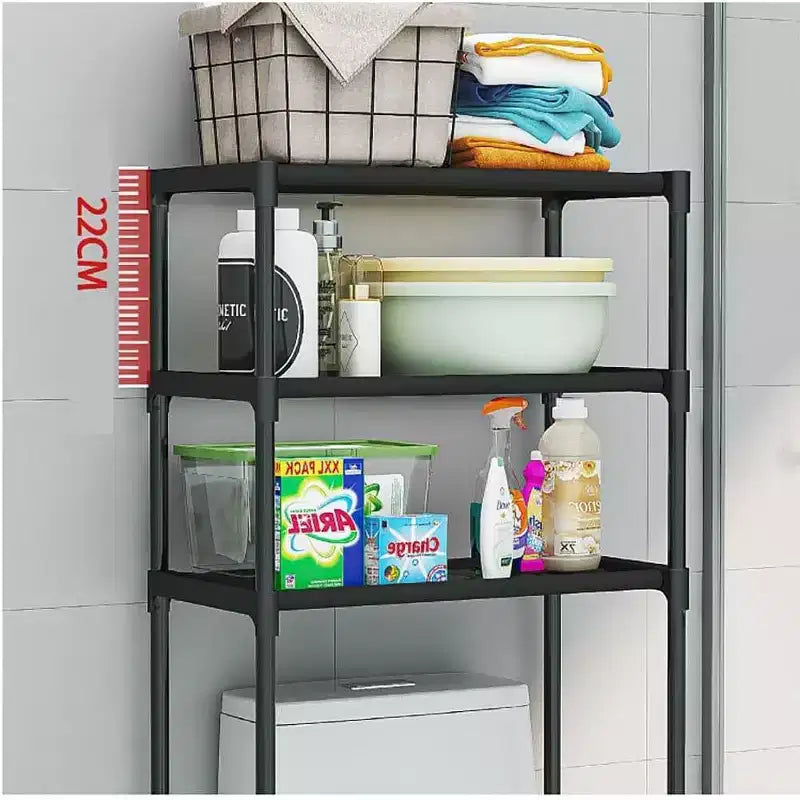 Scaffale alto da bagno a 3 ripiani, organizer salvaspazio sopra il WC con struttura in ferro per asciugamani e accessori