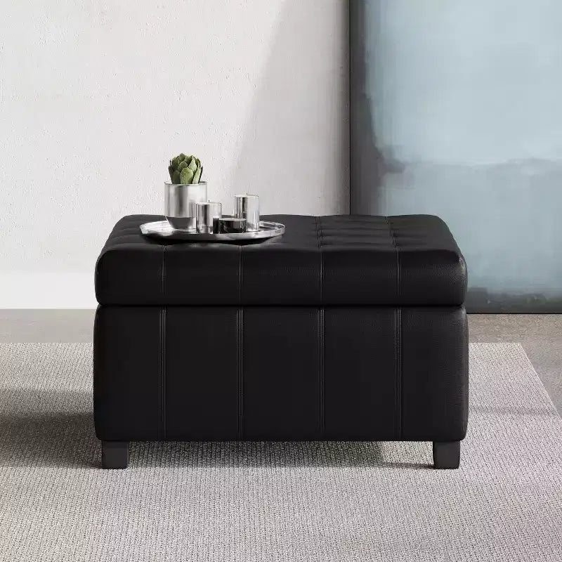 Pouf Contenitore Rigby Contemporaneo Rivestito in Similpelle Trapuntata a Bottoni