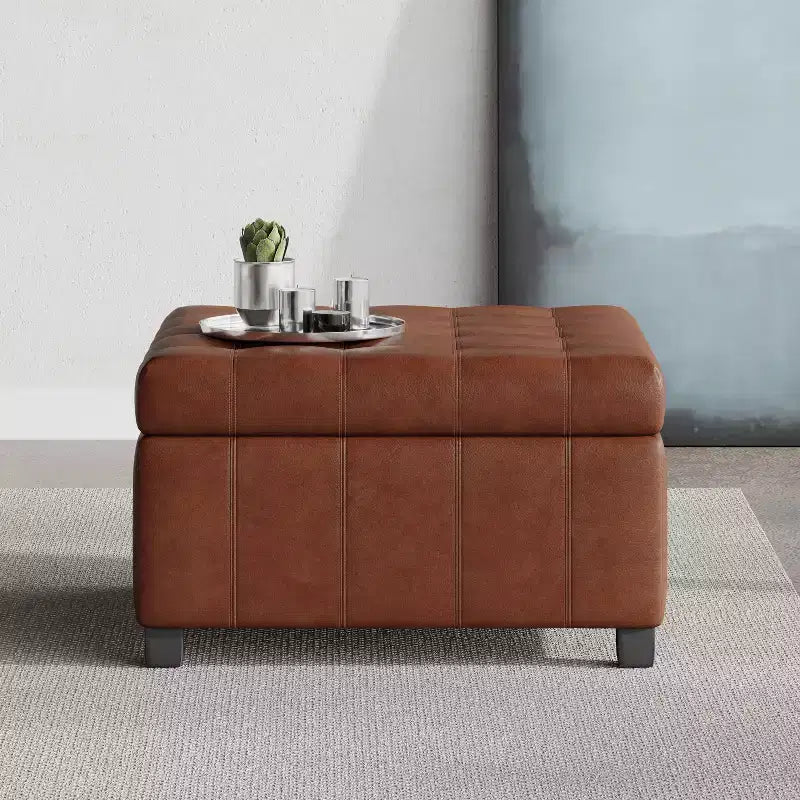 Pouf Contenitore Rigby Contemporaneo Rivestito in Similpelle Trapuntata a Bottoni