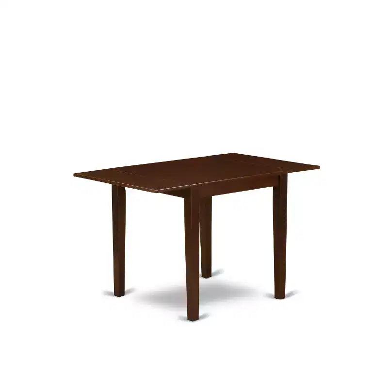 Set da pranzo 3 pezzi con tavolo in legno e 2 sedie da pranzo in legno con seduta e schienale a doghe, finitura mogano
