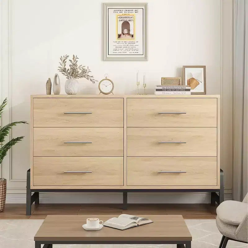 Cassettiera in legno da 52" con ampio cassetto e armadio contenitore, cassettiera verticale per soggiorno, camera da letto, ingresso