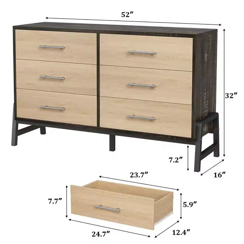 Cassettiera in legno da 52" con ampio cassetto e armadio contenitore, cassettiera verticale per soggiorno, camera da letto, ingresso