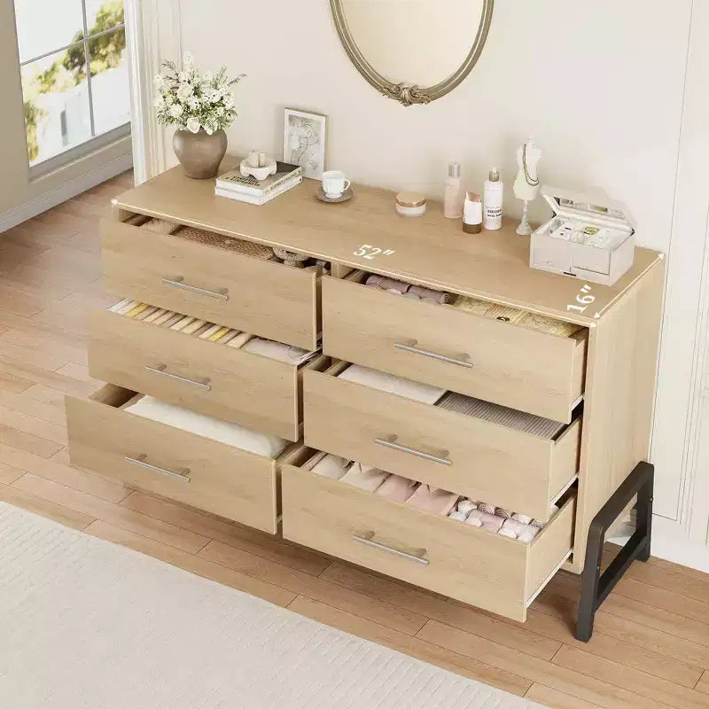 Cassettiera in legno da 52" con ampio cassetto e armadio contenitore, cassettiera verticale per soggiorno, camera da letto, ingresso