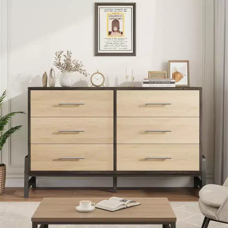 Cassettiera in legno da 52" con ampio cassetto e armadio contenitore, cassettiera verticale per soggiorno, camera da letto, ingresso