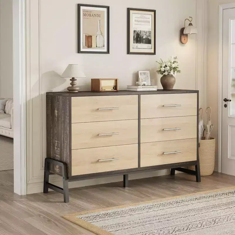 Cassettiera in legno da 52" con ampio cassetto e armadio contenitore, cassettiera verticale per soggiorno, camera da letto, ingresso