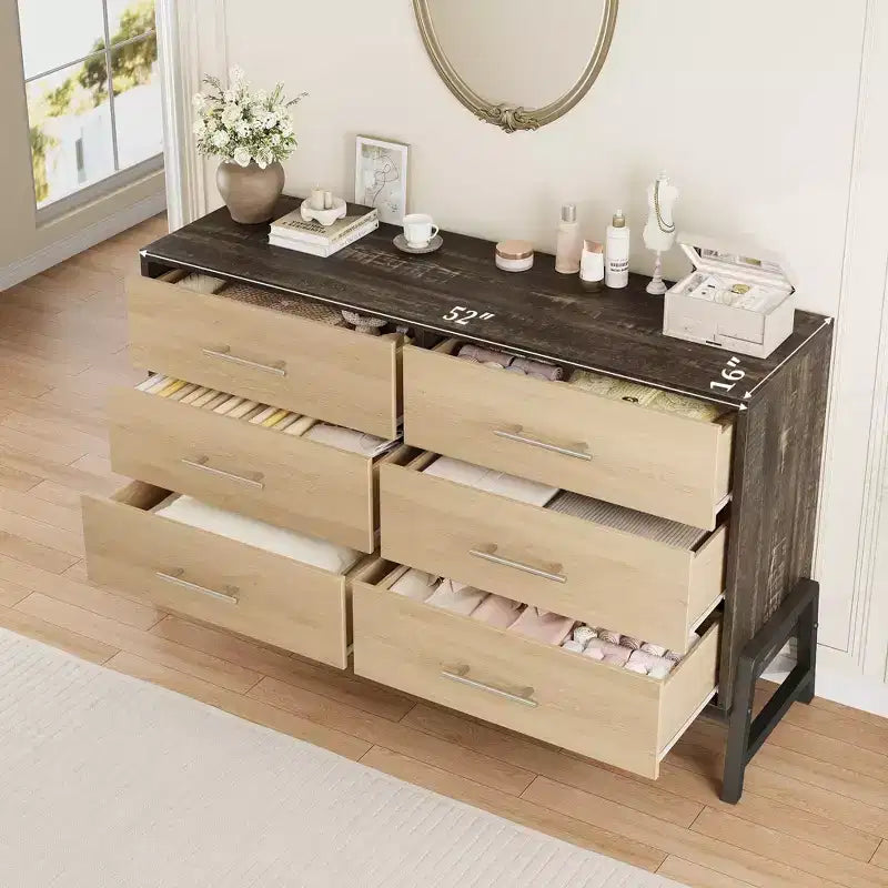 Cassettiera in legno da 52" con ampio cassetto e armadio contenitore, cassettiera verticale per soggiorno, camera da letto, ingresso