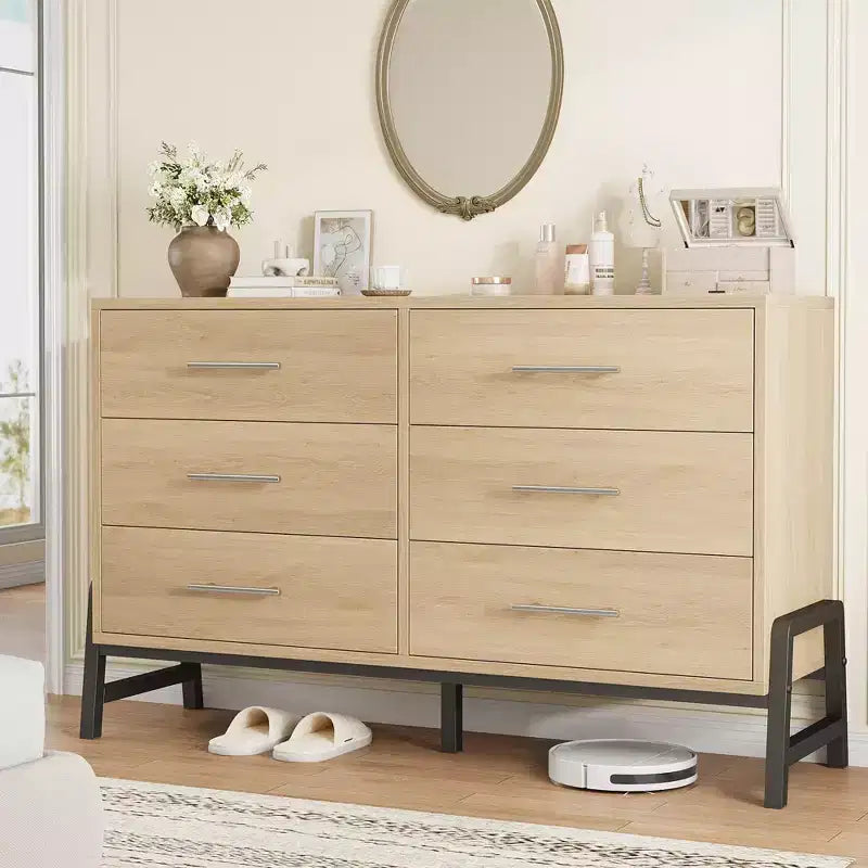 Cassettiera in legno da 52" con ampio cassetto e armadio contenitore, cassettiera verticale per soggiorno, camera da letto, ingresso