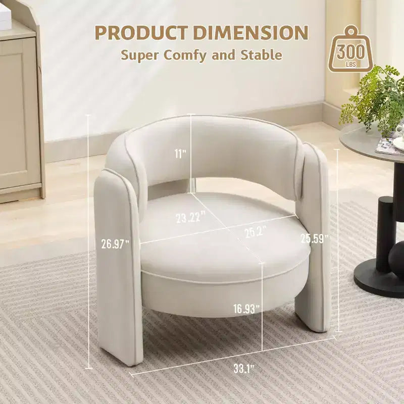 Poltrona, Poltrona a botte moderna imbottita in velluto stile metà secolo - Comoda per soggiorno, camera da letto, appartamento, ufficio, beige