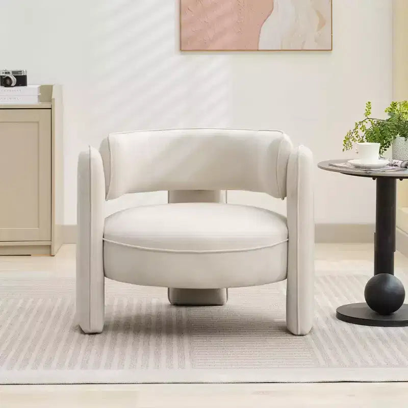 Poltrona, Poltrona a botte moderna imbottita in velluto stile metà secolo - Comoda per soggiorno, camera da letto, appartamento, ufficio, beige