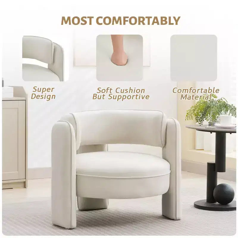Poltrona, Poltrona a botte moderna imbottita in velluto stile metà secolo - Comoda per soggiorno, camera da letto, appartamento, ufficio, beige
