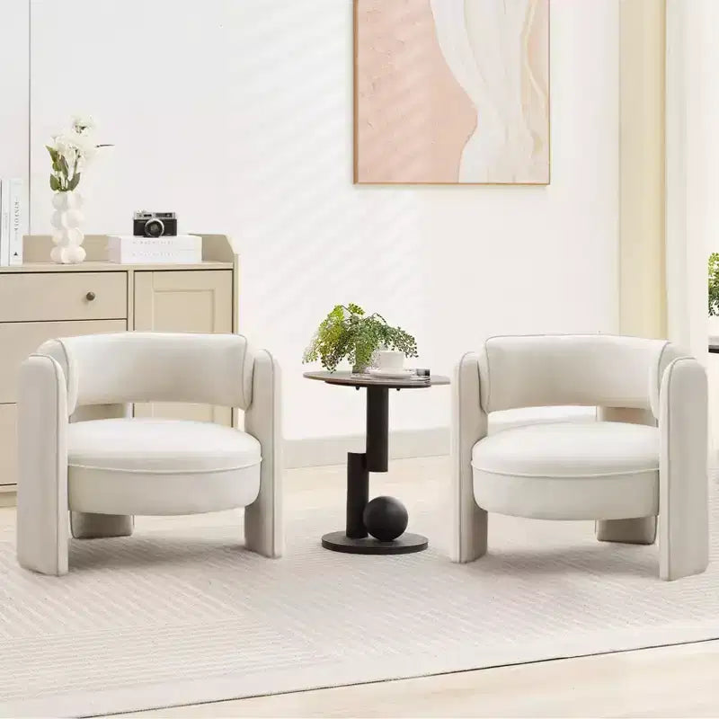 Poltrona, Poltrona a botte moderna imbottita in velluto stile metà secolo - Comoda per soggiorno, camera da letto, appartamento, ufficio, beige