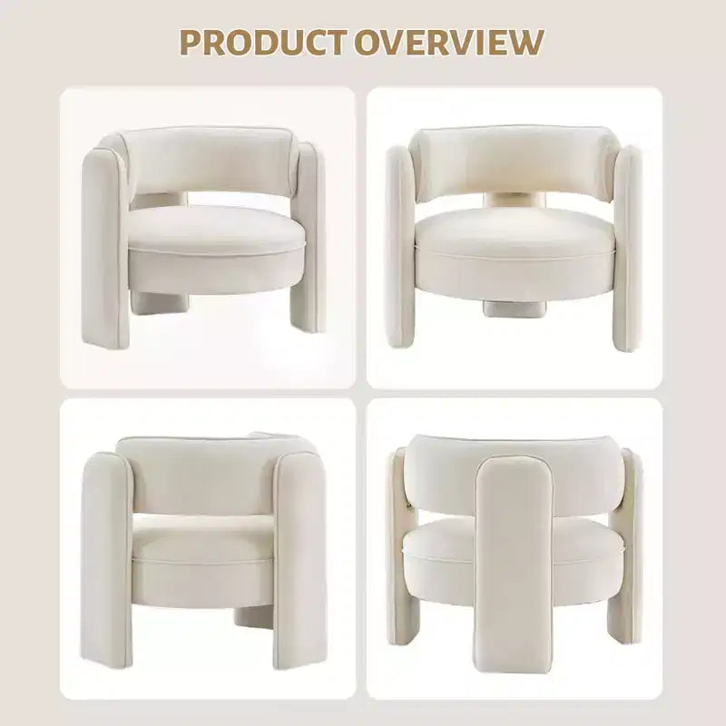 Poltrona, Poltrona a botte moderna imbottita in velluto stile metà secolo - Comoda per soggiorno, camera da letto, appartamento, ufficio, beige