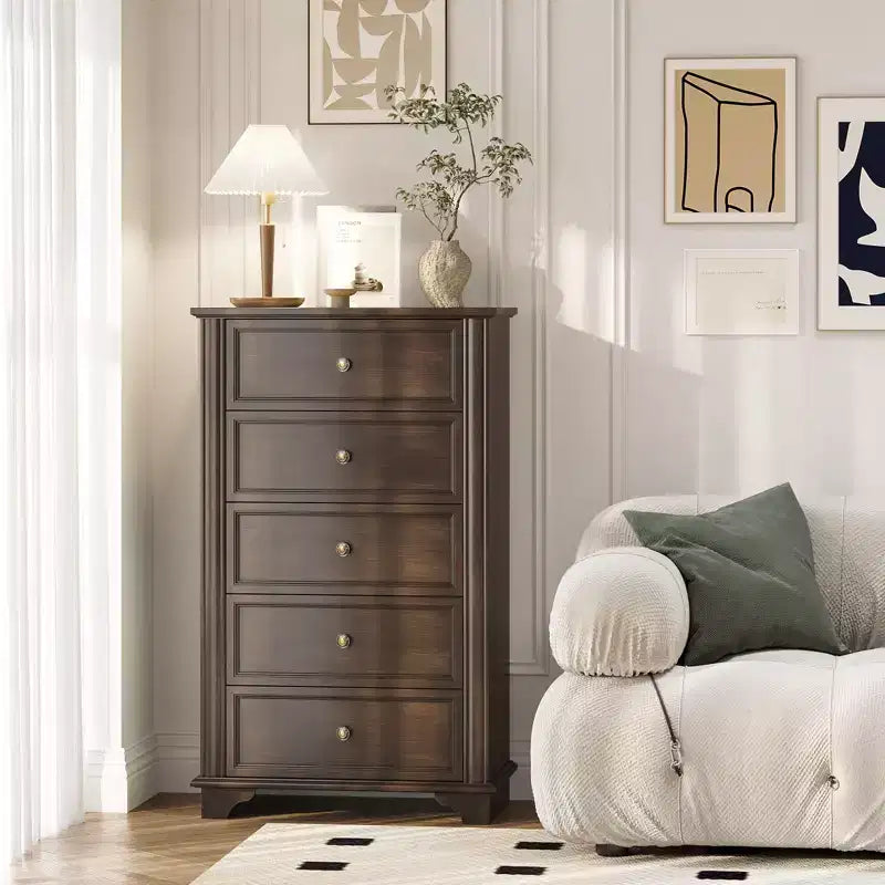 Cassettiera Karl Home a 5 cassetti in MDF marrone, larghezza 73 cm
