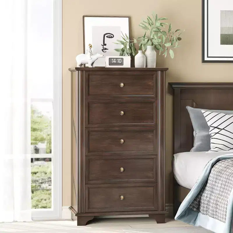 Cassettiera Karl Home a 5 cassetti in MDF marrone, larghezza 73 cm