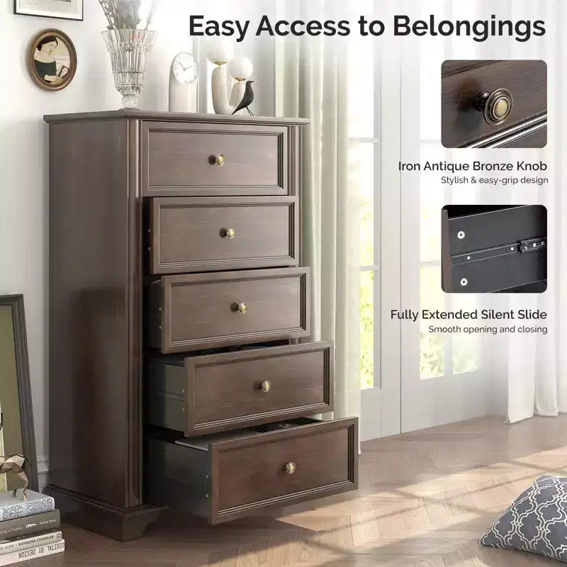 Cassettiera Karl Home a 5 cassetti in MDF marrone, larghezza 73 cm