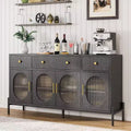 Buffet Cabinet with Storage, Wooden Buffet Cabinet with 3 Drawers & 4 Glass Doors, Coffee Bar Cabinet Buffet Table for Dinning Room, Kitchen