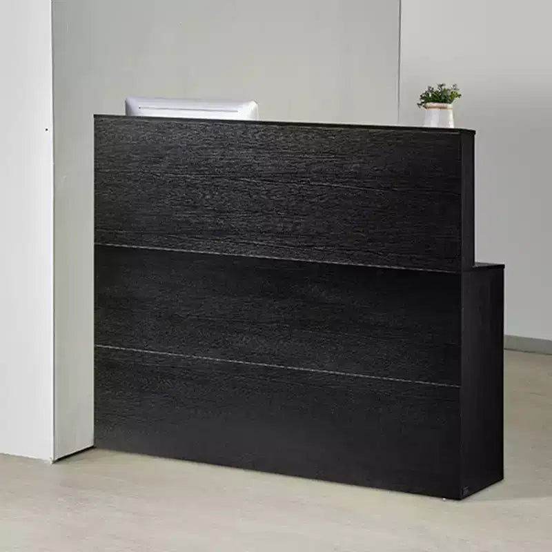 Scrivania, Bancone a L da 55 pollici, Banco Reception da Ufficio con Cassetto Porta Tastiera e Mobile Contenitore, Nero