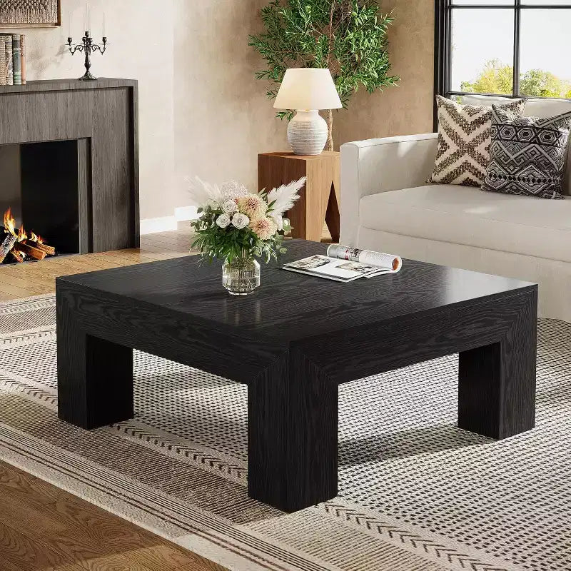 Tavolino quadrato da 99,06 cm per soggiorno, tavolino da caffè centrale in stile rustico con robuste gambe in legno, facile da montare