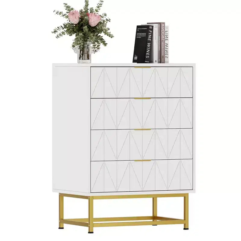 Comò a 4 cassetti, Comò moderno con cassetti, Organizer con gambe in metallo, Cassettiera contenitore per camera da letto, soggiorno, corridoio, armadio
