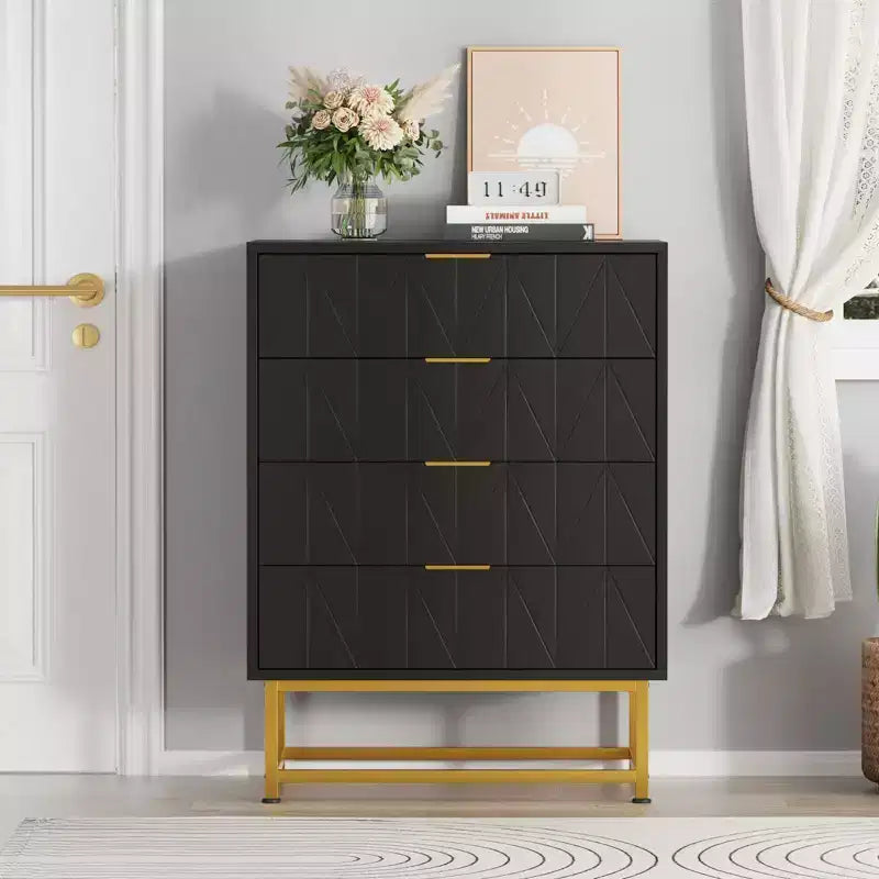 Comò a 4 cassetti, Comò moderno con cassetti, Organizer con gambe in metallo, Cassettiera contenitore per camera da letto, soggiorno, corridoio, armadio