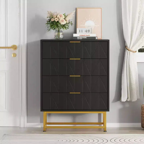 Comò a 4 cassetti, Comò moderno con cassetti, Organizer con gambe in metallo, Cassettiera contenitore per camera da letto, soggiorno, corridoio, armadio