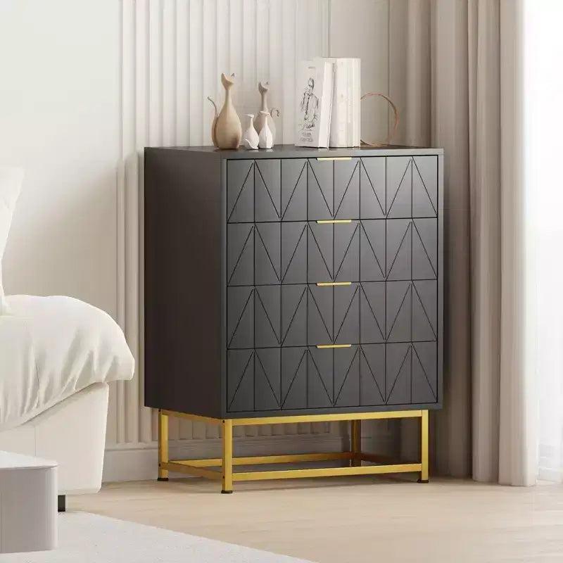 Comò a 4 cassetti, Comò moderno con cassetti, Organizer con gambe in metallo, Cassettiera contenitore per camera da letto, soggiorno, corridoio, armadio