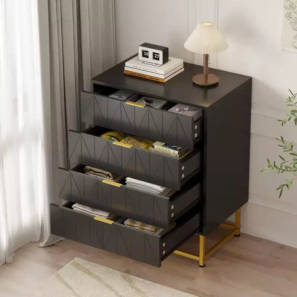 Comò a 4 cassetti, Comò moderno con cassetti, Organizer con gambe in metallo, Cassettiera contenitore per camera da letto, soggiorno, corridoio, armadio