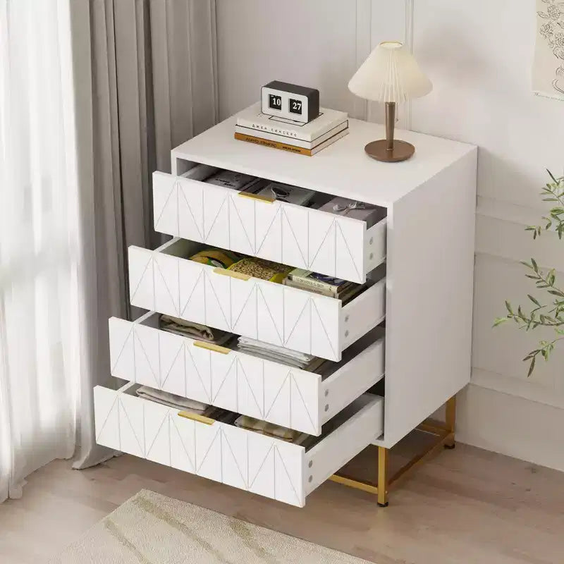 Comò a 4 cassetti, Comò moderno con cassetti, Organizer con gambe in metallo, Cassettiera contenitore per camera da letto, soggiorno, corridoio, armadio