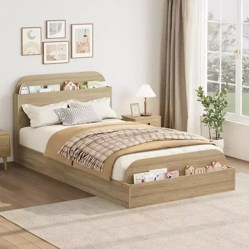 Divano Letto Singolo con Secondo Letto Estraibile, Struttura Imbottita con Cassetti Contenitori, Letto Moderno per Soggiorno o Camera da Letto