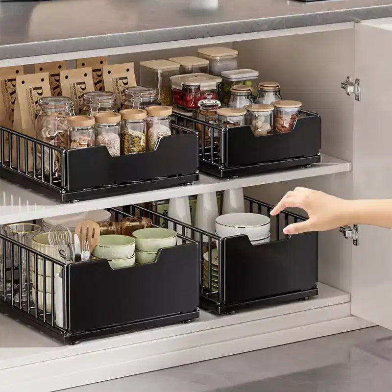 Organizzatore estraibile per armadietti da cucina, ripiani estraibili per dispensa, cassetti estraibili in metallo senza foratura